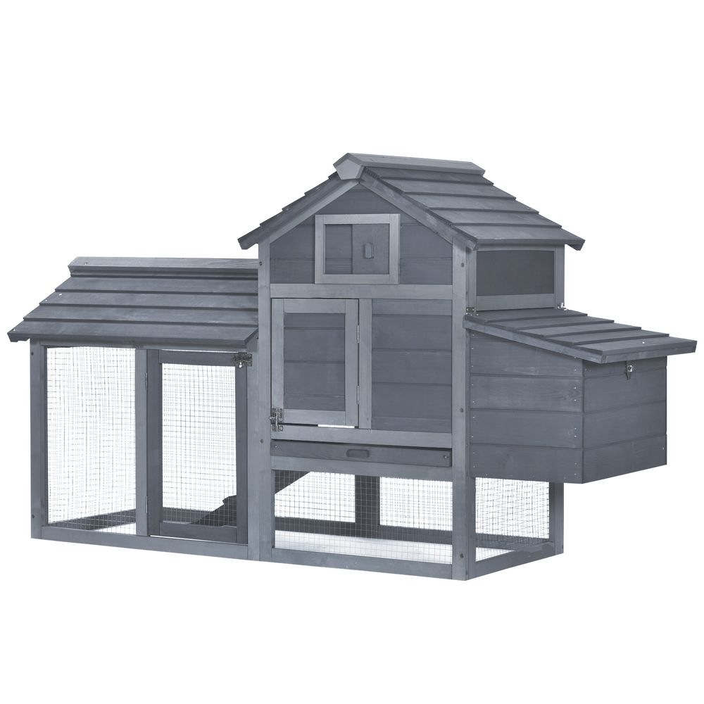 Small Chicken Coop Hen Cage Nesting Box W/ Outdoor Run 150.5X54x87 Cm Grey