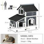Wooden Cat House Outdoor w/ Flower Pot, Window, Multiple Entrances