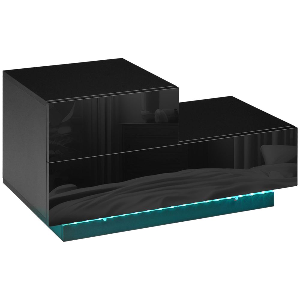 Modern Bedside Table with LED Light - Black
