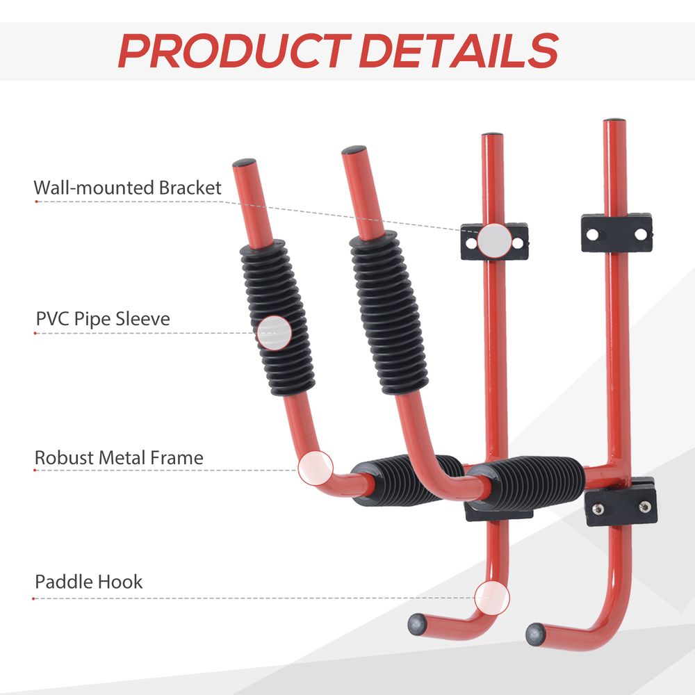 Kayak Canoe Heavy Duty Wall Mounted Storage Holder Rack Heavy Duty Storing Hangers Red and Black,37 x 44 cm