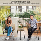 Rattan Bistro Set, Small Balcony Furniture with Cushion, Light Grey