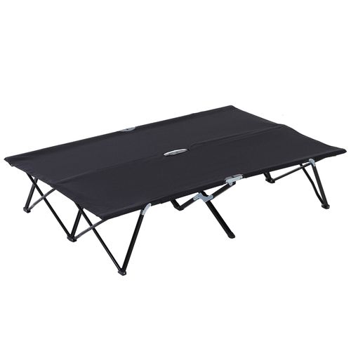 Double Camping Folding Cot Outdoor Portable Sleeping Bed, Black