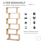 Wooden Wood S Shape Storage Display 6 Shelves Room Divider Unit Chest Bookshelf Bookcase Cupboard Cabinet Home Office Furniture (Oak)