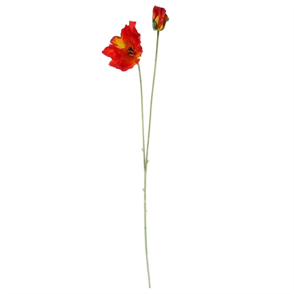 Pack of 6 x 100cm Artificial Poppy Stem - 2 Flowers with Each Detail