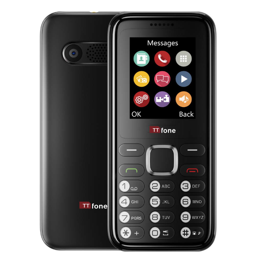 Black Dual SIM Mobile w/ USB Cable - Unlocked for any SIM card, Pay As You Go SIM Included