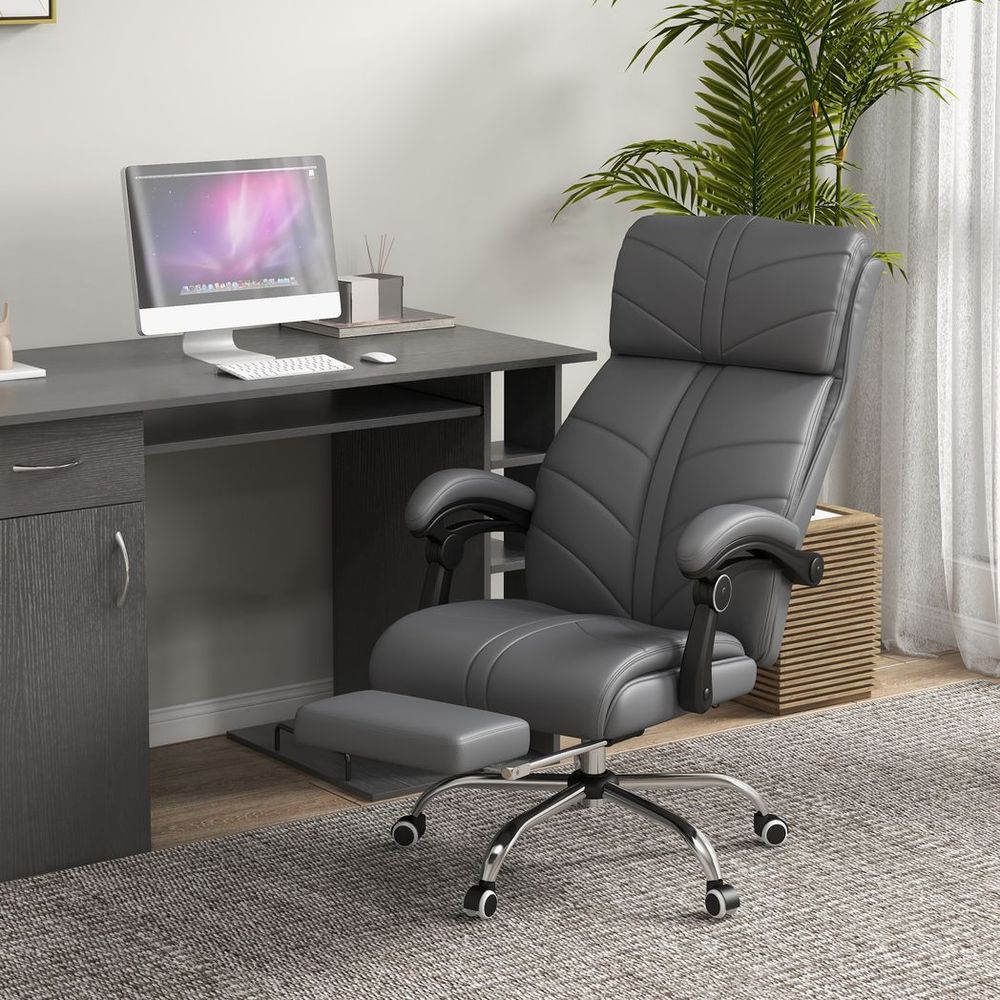 Vibration Massage Office Chair with Heat & Footrest - Grey