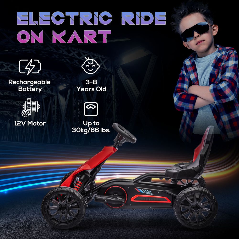 Electric Go Kart - 12V - 3-8 Yrs - Forward/Reverse - 2 Speeds - Red