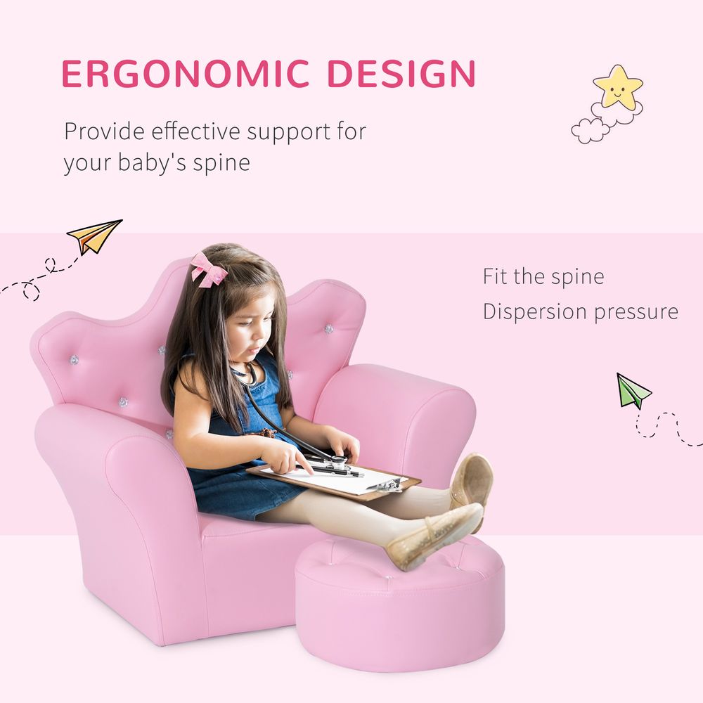 Pink Kids Sofa Set - Free Footstool Included - PU Leather