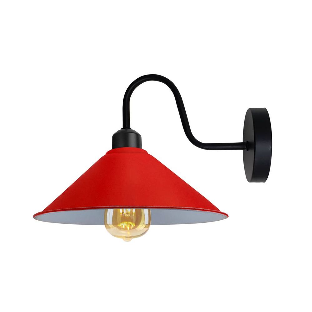 Vintage Wall Light Fixture, Red/Black Wall Sconce, E27 Base Socket, Swan Neck Cone Shade, 110-240V