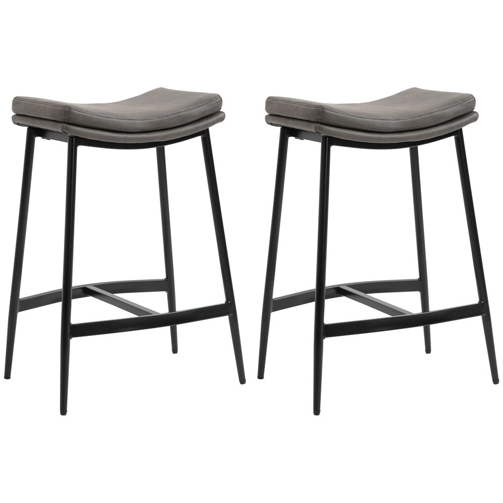 Upholstered Bar Stools Set of 2 - Curved Seat - Grey
