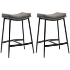 Upholstered Bar Stools Set of 2 - Curved Seat - Grey