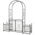 Metal Garden Arbor Arch Gate w/ 2 Side Planter Boxes & Vine Frame