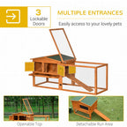 Rabbit Hutch with Run Wooden Guinea Hutch Outdoor Bunny Cage Hide House with Sliding Tray, Hay Rack, Ramp, 156 x 58 x 68cm, Orange