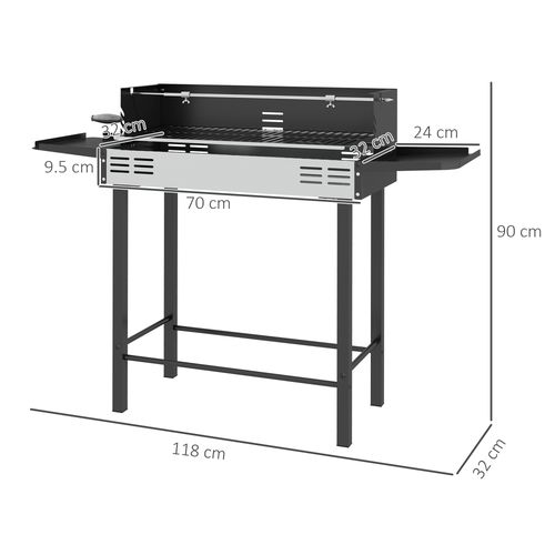 Charcoal Spit Roasting Machine w/ 3-Tier Grill Grate & Foldable Shelves