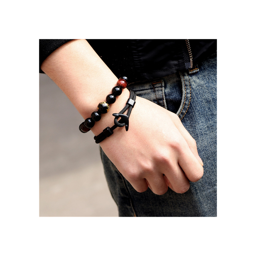 Stylish Men's Black Anchor Bracelet, for Gifts