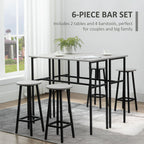 6Pc Bar Table Set: 2 Tables + 4 Stools, Stylish Grey