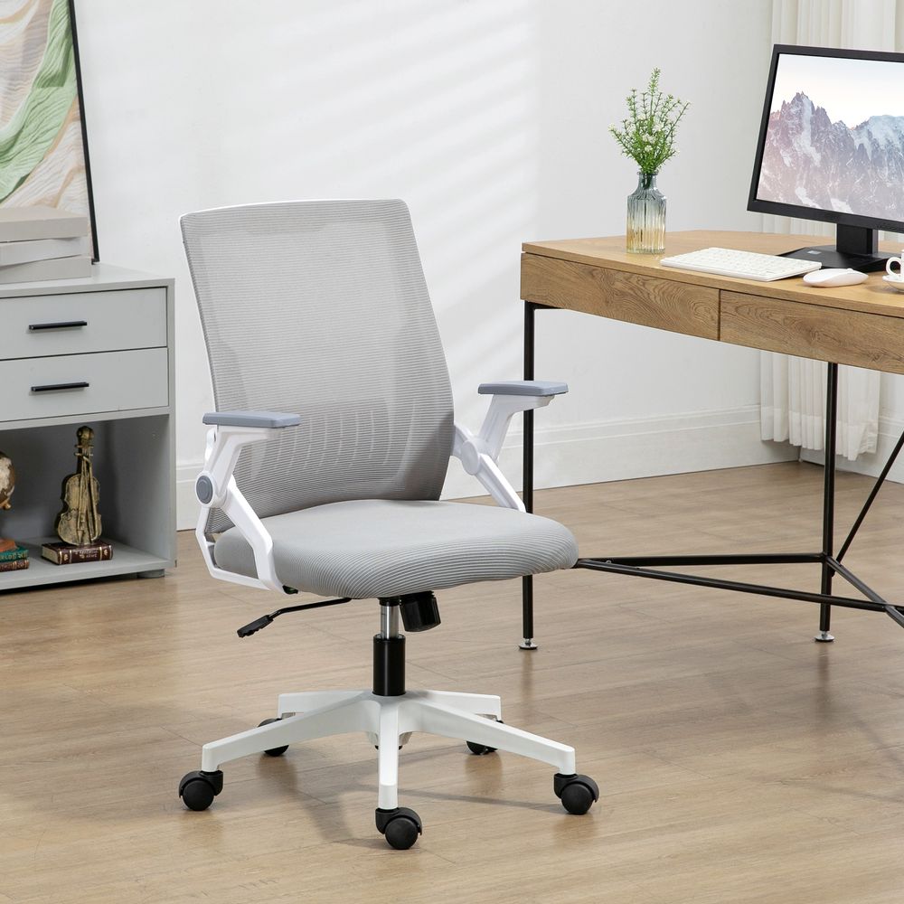 Mesh Office Chair for Home with Lumbar Support, Flip-up Arm, Wheels