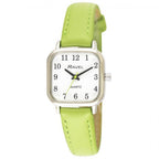 Ladies Bright Green Leather Strap Watch - Cushion-shaped