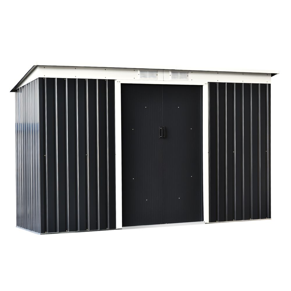 9ft x 4ft Metal Garden Shed, Outdoor Tool House with Foundation Kit, Ventilations and Double Doors, Dark Grey