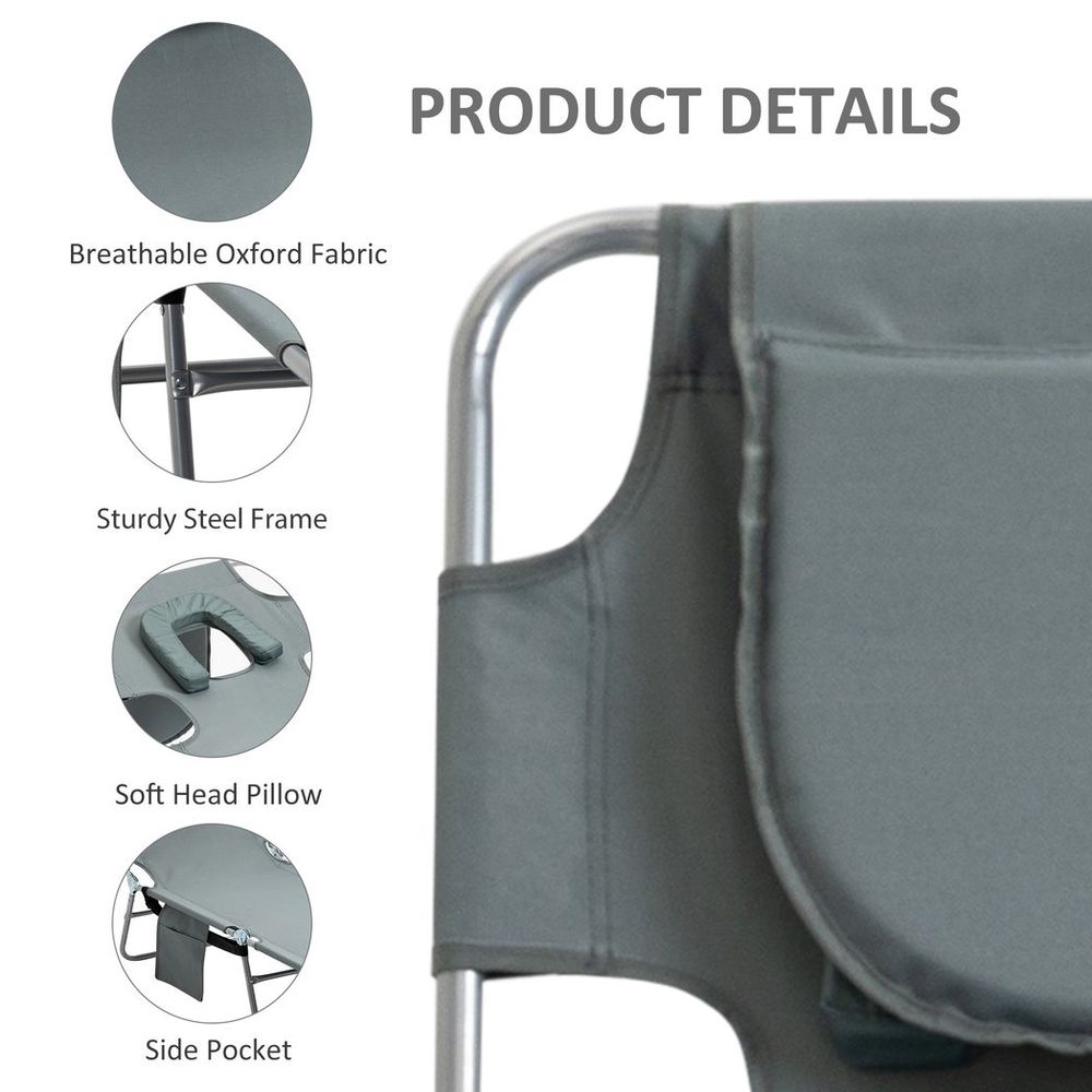 Portable Adjustable Beach Chaise Lounge with Face Cavity - Grey