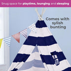 Neo Navy & White Stripe Kids Teepee - Quality Canvas Indian Tent for Hours of Fun