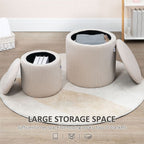 Corduroy Storage Ottomans, Set of 2, Removable Lid, Cream White