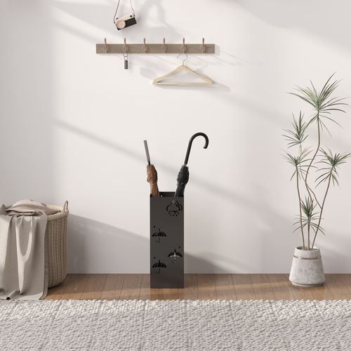 Decorative Umbrella Holder w/ Drip Tray 4 Hooks for Entryway Black