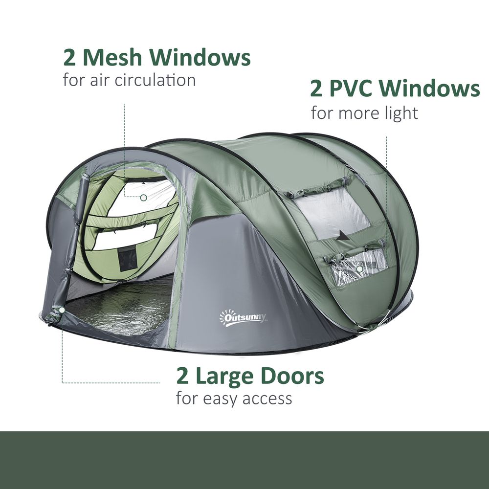 4-5 Person Dome Camping Tent - Pop-Up Design - 4 Windows - Quality & Professional