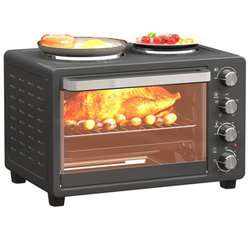 28L Countertop Toaster Oven with 2 Hot Plates, Grill, Roast, Bake