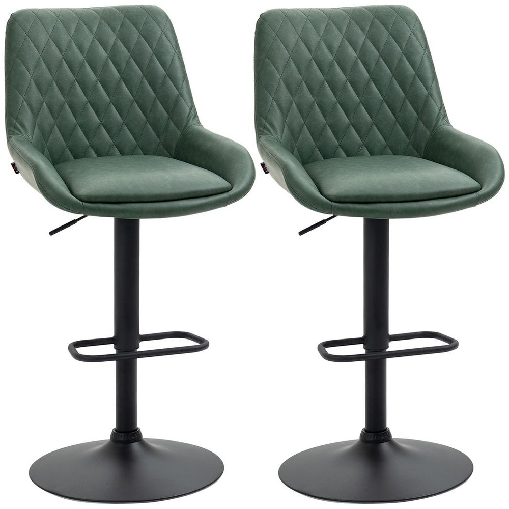 Stylish Bar Stools Set x2, Adjustable 360° Swivel Chairs for Kitchen - Green