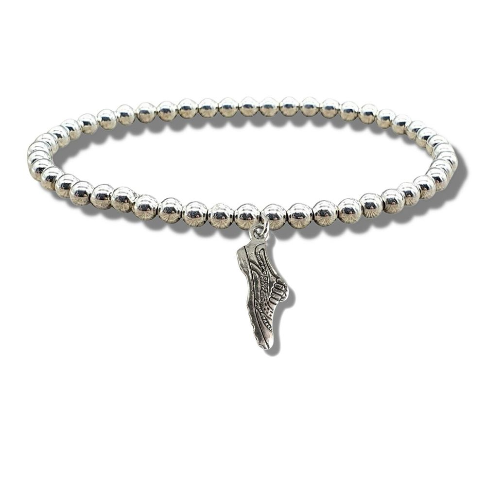 Silver Beaded Running Shoe Bracelet - Gift for Runners & Fitness Enthusiasts