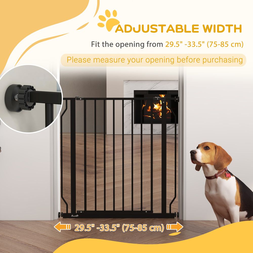 Dog Gate: Wide Stair Gate w/ Door, Pressure Fit, Black, Easy Setup - Keeps Pets Safe & Secure
