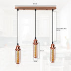 3 Head Rectangle Rose Gold Ceiling E27 Pendant Light with Wire Cage, Industrial Vintage Hanging Lamp Fixture