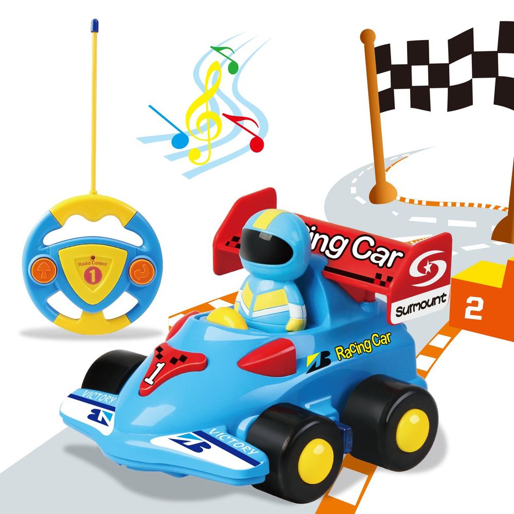 RC RACING CAR: My First Remote Control - Bright, Colorful, Cool Lighting & Music - Removable Car Driver - Non-toxic ABS - Gift Blue