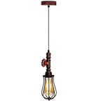Vintage Industrial Rustic Red Pendant Light Steampunk Pipe Light Balloon Cage Lamp Hanging Indoor Light With Bulb