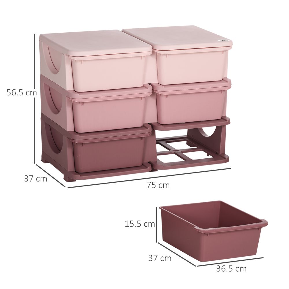 Kids Storage Units with 6 Drawers 3 Tier Chest Vertical Dresser Tower Toy Organizer for Nursery Playroom Kindergarten Pink