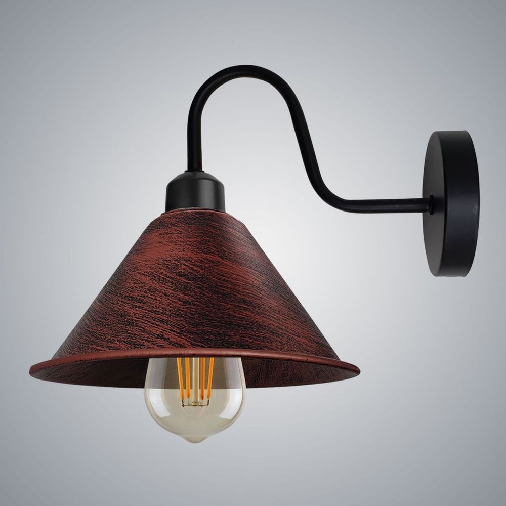 Rustic Red Vintage Wall Light Fixture Black Wall Sconce E27 Base Socket Screw Wall Mounted Swan Neck