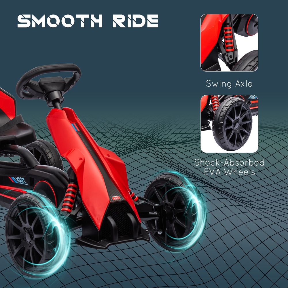 Children Pedal Go Kart with Adjustable Seat, Handbrake - Red