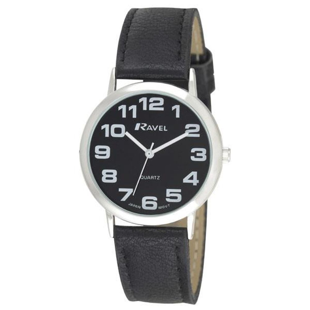 Mens Basic Black Dial Black Leather Strap Watch.1A