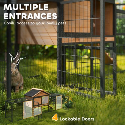Rabbit Hutch Outdoor with Steel Run Removable Plastic Tray Natural