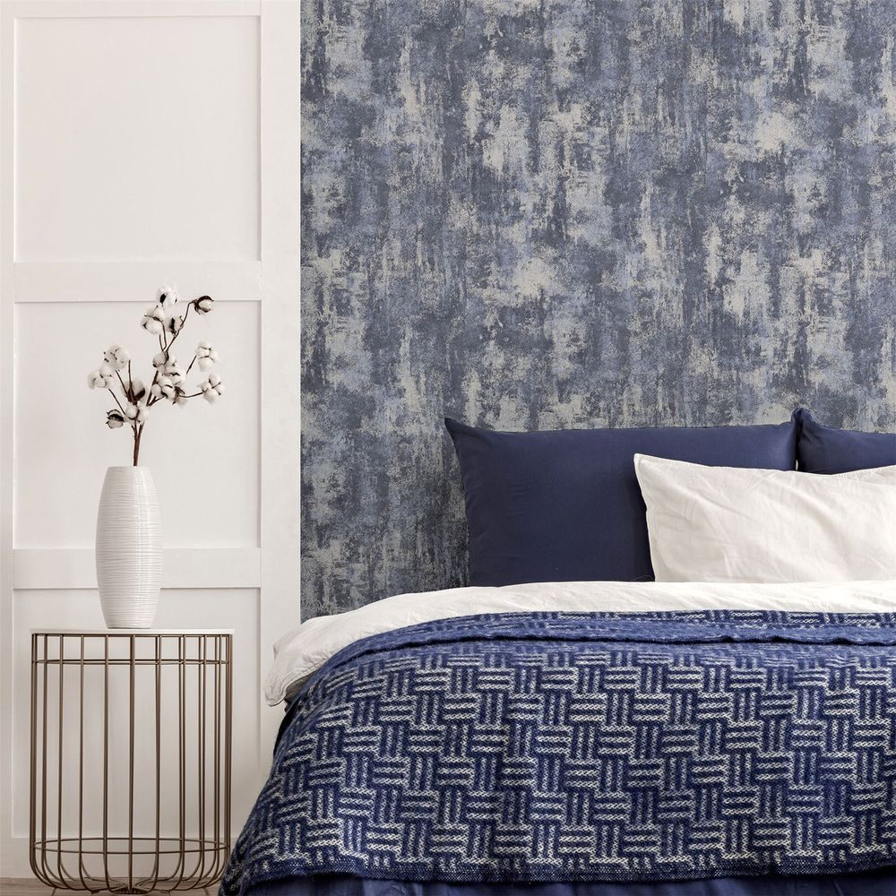 Stone Textured Navy/Silver Wallpaper 12 ft - Attention to Detail