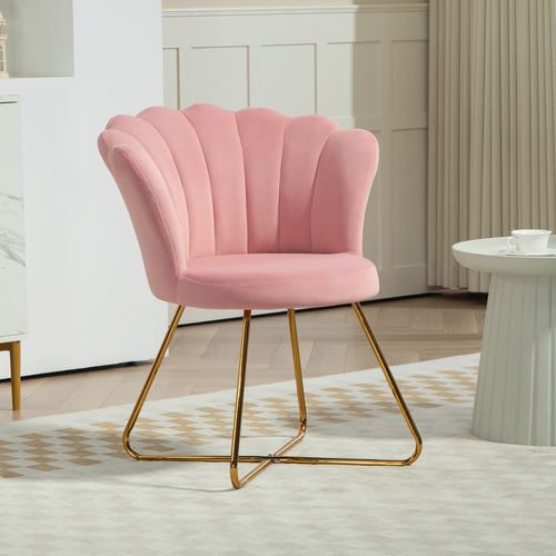 Accent Chair, Velvet Armchair with Lotus Backrest, Steel Legs