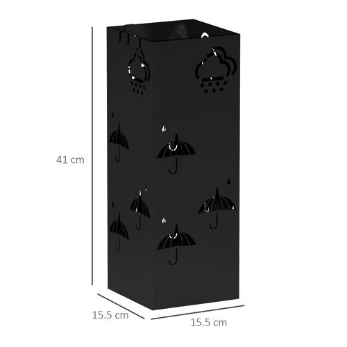 Decorative Umbrella Holder w/ Drip Tray 4 Hooks for Entryway Black