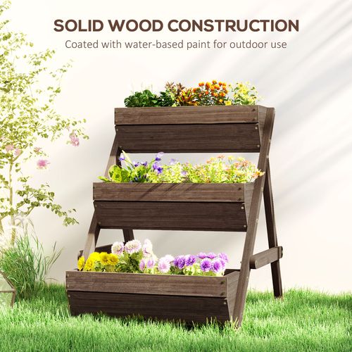3 Tier Raised Garden Bed Wooden Elevated Planter Box Kit, Tan