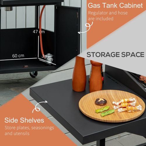 4 Burner Gas Grill Portable BBQ Trolley w/ 4 Wheels and Side Shelves