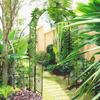 Metal Garden Arbor Arch Gate w/ 2 Side Planter Boxes & Vine Frame