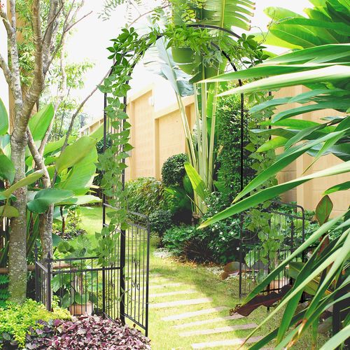 Metal Garden Arbor Arch Gate w/ 2 Side Planter Boxes & Vine Frame