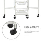 MDF Extendable Kitchen Island Trolley - White, Steel Drawers, Oak Countertop