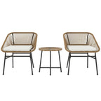 Rattan Bistro Set, Small Balcony Furniture with Cushion, Light Grey