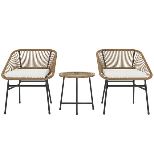 Rattan Bistro Set, Small Balcony Furniture with Cushion, Light Grey